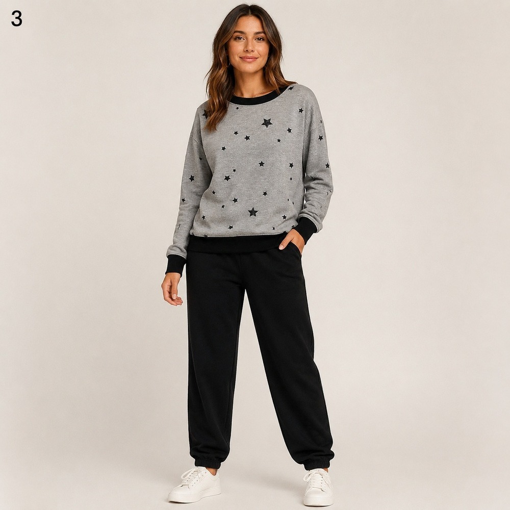 Splendid Sweater Womens Small Gray Black Polyester Starβ Print Soft